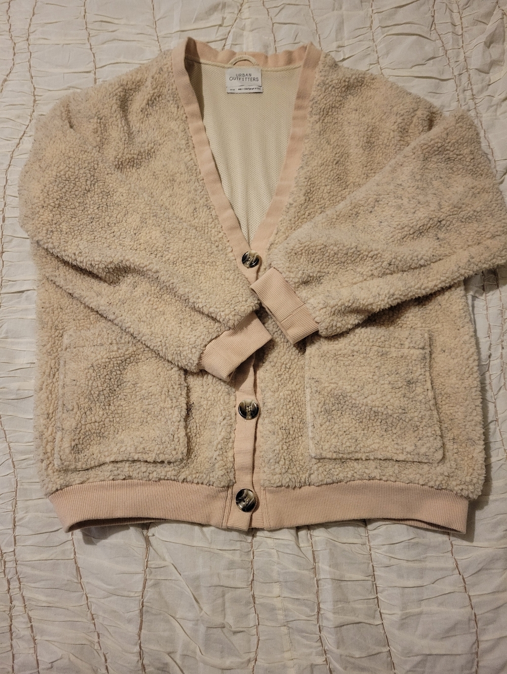 Urban Outfitters Plush Sherpa Cardigan in Light Beige